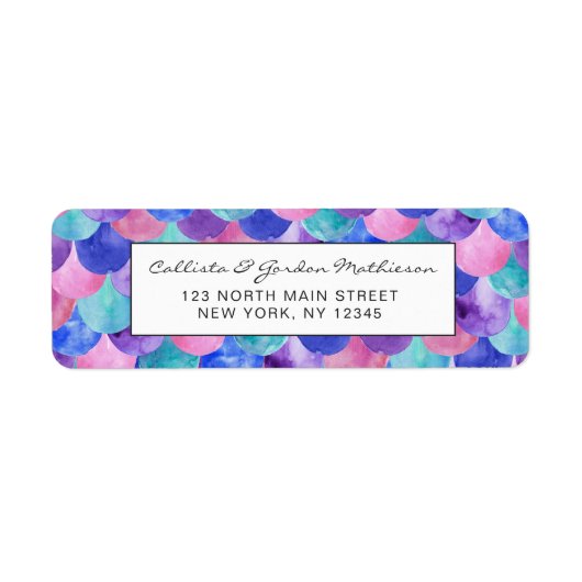 Roze Paarse blauwe Blauwgroen Waterverf Zeemeermin Etiket (Voorkant)