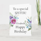 Roze Paarse Blauwe Bloemen Gelukkige Verjaardag Zu Kaart (Voorkant)