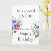 Roze Paarse Blauwe Bloemen Gelukkige Verjaardag Zu Kaart (Gele Bloem)