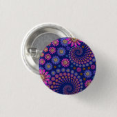 Roze Paarse Blauwe Bloempatroon op Blauw Ronde Button 3,2 Cm (Voorkant /achterkant)