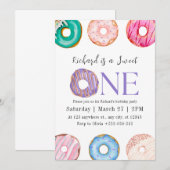 Roze Paarse Blauwe Donut Verjaardagsfeestje Kaart (Voorkant / Achterkant)