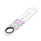 Roze Paarse blauwe en rode Waterverf Tulip Monogra Speed Flessenopener (Voorkant Gekanteld)