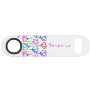 Roze Paarse blauwe en rode Waterverf Tulip Monogra Speed Flessenopener