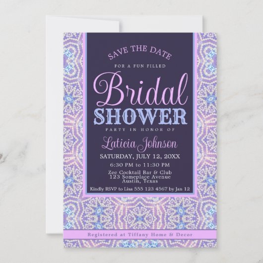 Roze Paarse Blauwe Glamour Vrijgezellenfeest Kaart (Voorkant)