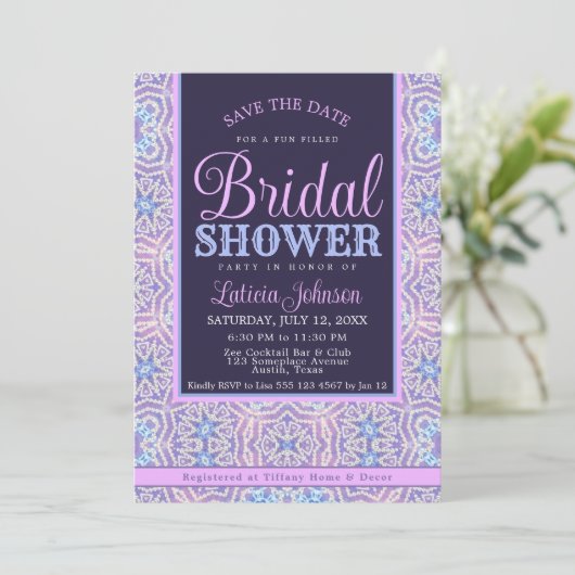 Roze Paarse Blauwe Glamour Vrijgezellenfeest Kaart (Staand voorkant)