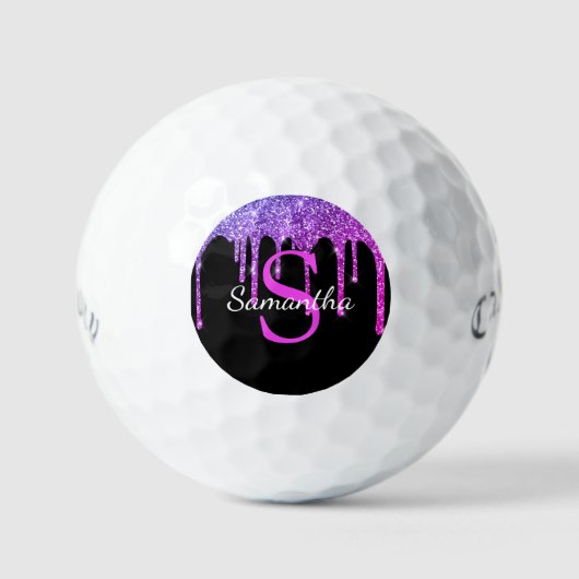 Roze Paarse blauwe glazen druppels monogram naam Golfballen (Voorkant)