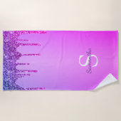 Roze Paarse blauwe glazen druppels monogram naam Strandlaken (Voorkant)