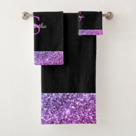 Roze Paarse blauwe glitter Drivers zwarte monogram Bad Handdoek