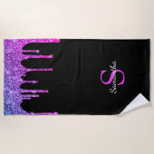 Roze Paarse blauwe glitter Drivers zwarte monogram Strandlaken (Voorkant)