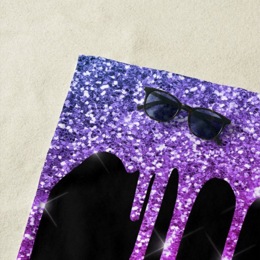 Roze Paarse blauwe glitter Drivers zwarte monogram Strandlaken (In situ)