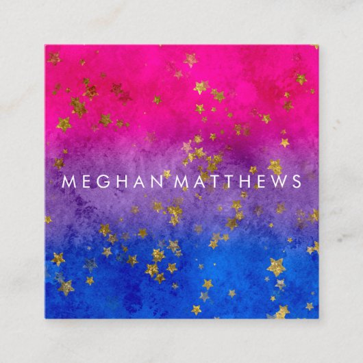 Roze Paarse blauwe goudsterren Sparkle Beaukle Sty Vierkante Visitekaartje (Voorkant)