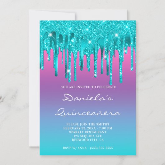 Roze Paarse blauwe gradiënt Blauwgroen drip Quince Kaart (Voorkant)