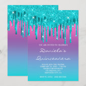 Roze Paarse blauwe gradiënt Blauwgroen drip Quince Kaart (Voorkant / Achterkant)