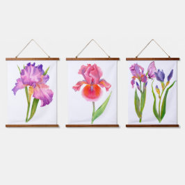 Roze Paarse Blauwe Iris Bloemen Bloem Waterverf  Hangend Wandkleed