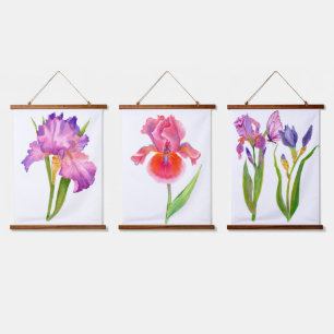 Roze Paarse Blauwe Iris Flowers Florence Waterverf Hangend Wandkleed
