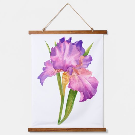 Roze Paarse Blauwe Iris Flowers Florence Waterverf Hangend Wandkleed (Voorkant)