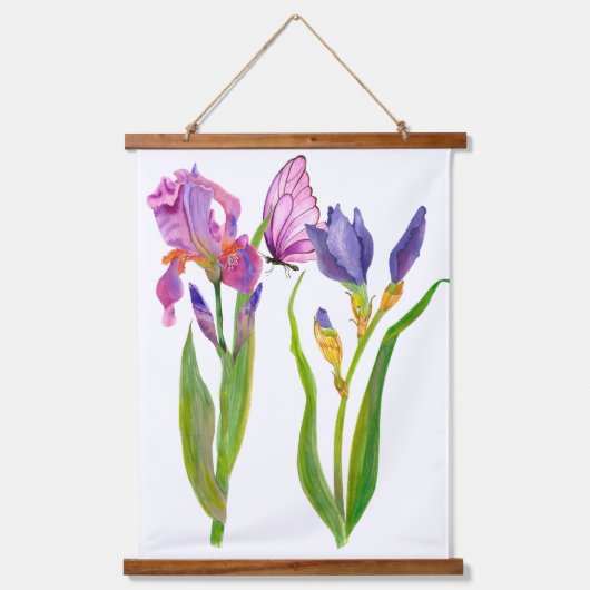 Roze Paarse Blauwe Iris Flowers Florence Waterverf Hangend Wandkleed (Voorkant 3)
