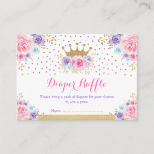 Roze Paarse blauwe kroonprinses Diaper Raffle Informatiekaartje