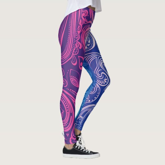 Roze Paarse Blauwe Paisley Pattern Yoga Leggings (Rechts)