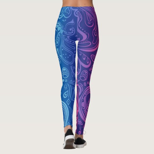 Roze Paarse Blauwe Paisley Pattern Yoga Leggings (Achterkant)
