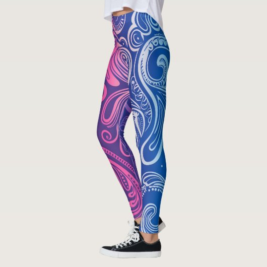 Roze Paarse Blauwe Paisley Pattern Yoga Leggings (Links)