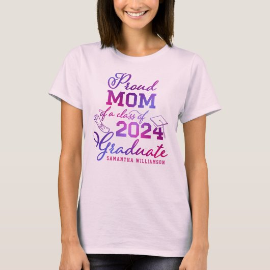 Roze Paarse blauwe rode mam van klasse 2023 Afstud T-shirt (Voorkant)