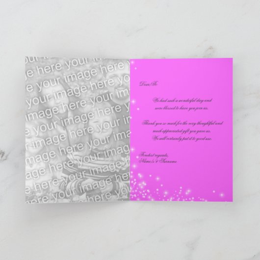 Roze paarse blauwe vlinder bruiloft bedankkaart (Binnen)