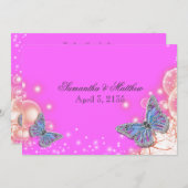 Roze paarse blauwe vlinder bruiloft kaart (Voorkant / Achterkant)
