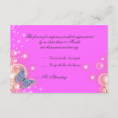 Roze paarse blauwe vlinder bruiloft rsvp (Achterkant)