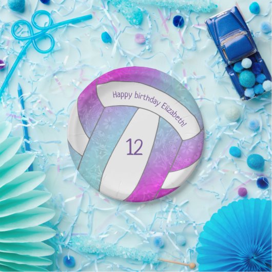 roze paarse blauwe volleybalverjaardag papieren bordje (Feest)