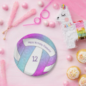 roze paarse blauwe volleybalverjaardag papieren bordje (Feest)