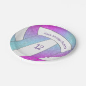 roze paarse blauwe volleybalverjaardag papieren bordje (Gekanteld)