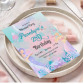 Roze paarse blauwe zeemeermin thema Verjaardagsfee Kaart