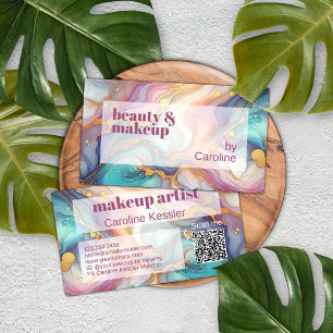 Roze Paarse Blauwgroen Aqua Blue Gold Marble Art P Visitekaartje