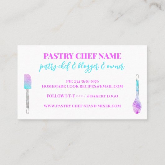 Roze Paarse Blauwgroen banketbakkerskok Visitekaartje (Achterkant)