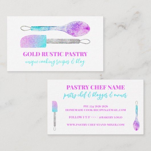 Roze Paarse Blauwgroen banketbakkerskok Visitekaartje (Voorkant / Achterkant)
