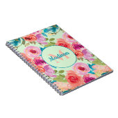 Roze Paarse Blauwgroen bladeren Mint Monogram Notitieboek (Rechterzijde)