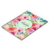 Roze Paarse Blauwgroen bladeren Mint Monogram Notitieboek (Linkerzijde)