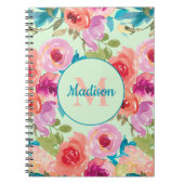Roze Paarse Blauwgroen bladeren Mint Monogram Notitieboek (Voorkant)