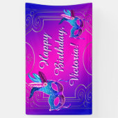 Roze Paarse Blauwgroen Blue Masquerade Verjaardags Spandoek (Verticaal)