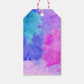 Roze, Paarse, Blauwgroen en blauwe Waterverf vlekk Cadeaulabel (Voorkant)