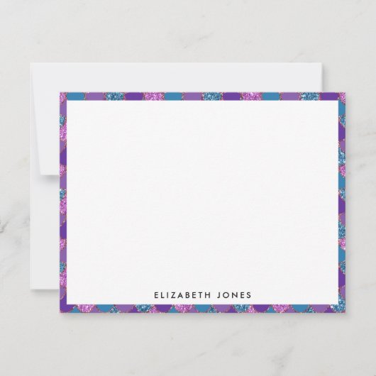 Roze Paarse Blauwgroen Glitter Sparkle Zeemeermin  Notitiekaartje (Voorkant)