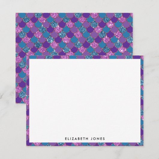 Roze Paarse Blauwgroen Glitter Sparkle Zeemeermin  Notitiekaartje (Voorkant / Achterkant)