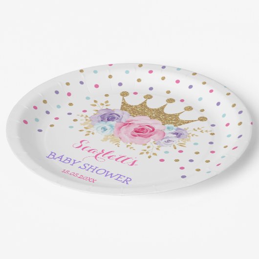 Roze Paarse Blauwgroen kroonprinses Baby shower Gi Papieren Bordje (Gekanteld)