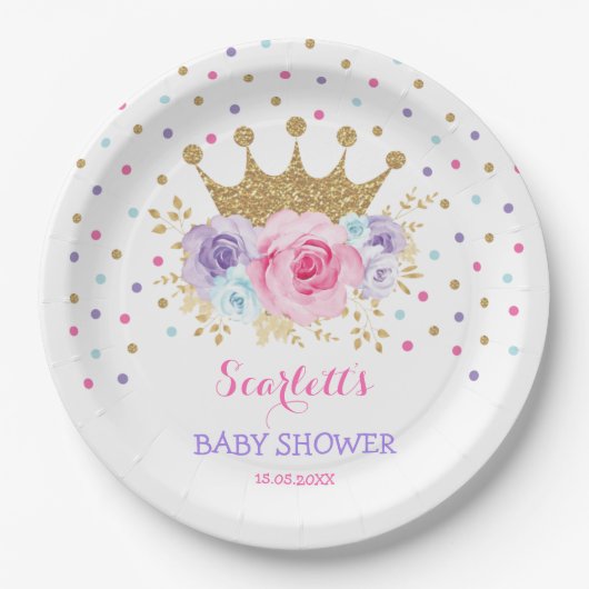 Roze Paarse Blauwgroen kroonprinses Baby shower Gi Papieren Bordje (Voorkant)