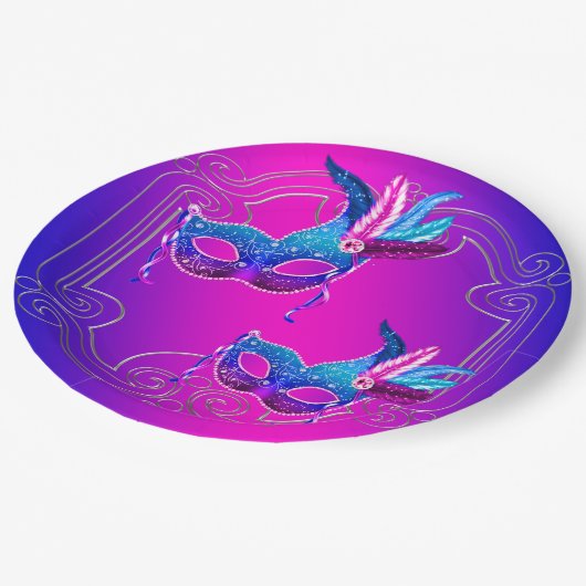Roze Paarse Blauwgroen Masquerade Papieren Bordje (Gekanteld)