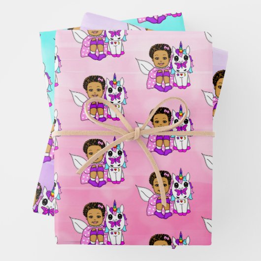 Roze, Paarse, Blauwgroen Melk en Unicorns Inpakpapier Vel (In situ)