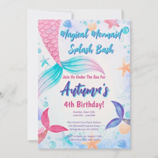 Roze Paarse Blauwgroen Mermaid Tail verjaardagsfee Kaart (Voorkant)
