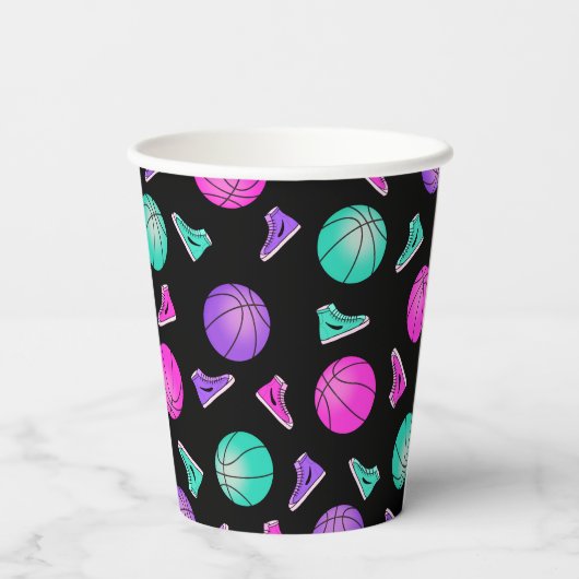 Roze Paarse Blauwgroen Neon Basketbal Sneakers Ver Papieren Bekers (Achterkant)