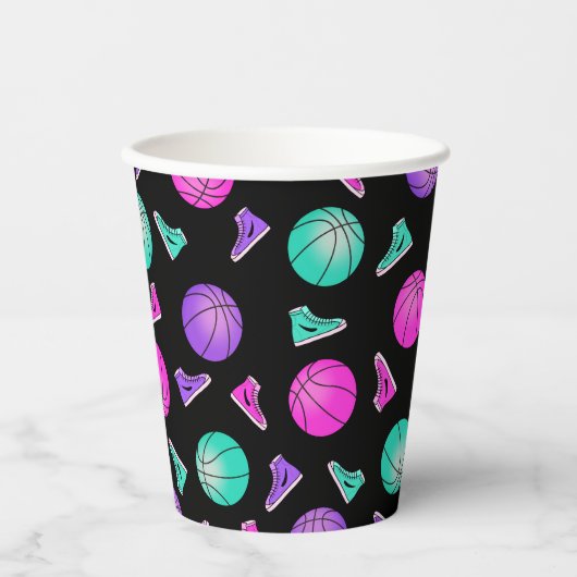 Roze Paarse Blauwgroen Neon Basketbal Sneakers Ver Papieren Bekers (Voorkant)